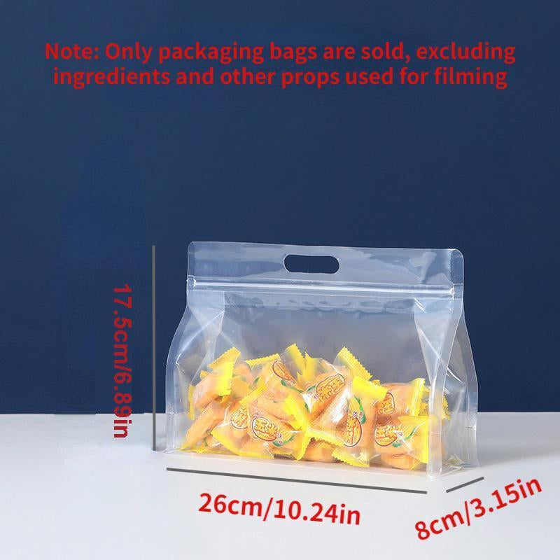 Clear Portable Food Storage Bag with Handle, 10Pcs Reusable Leakproof Food Storage Bag, Food Storage Containers, Party Favor Treat Bag, Kitchen Organizer, Kitchen Accessories & Utensils, 2024 Fall for Gift, 2024 Kitchen Gadgets