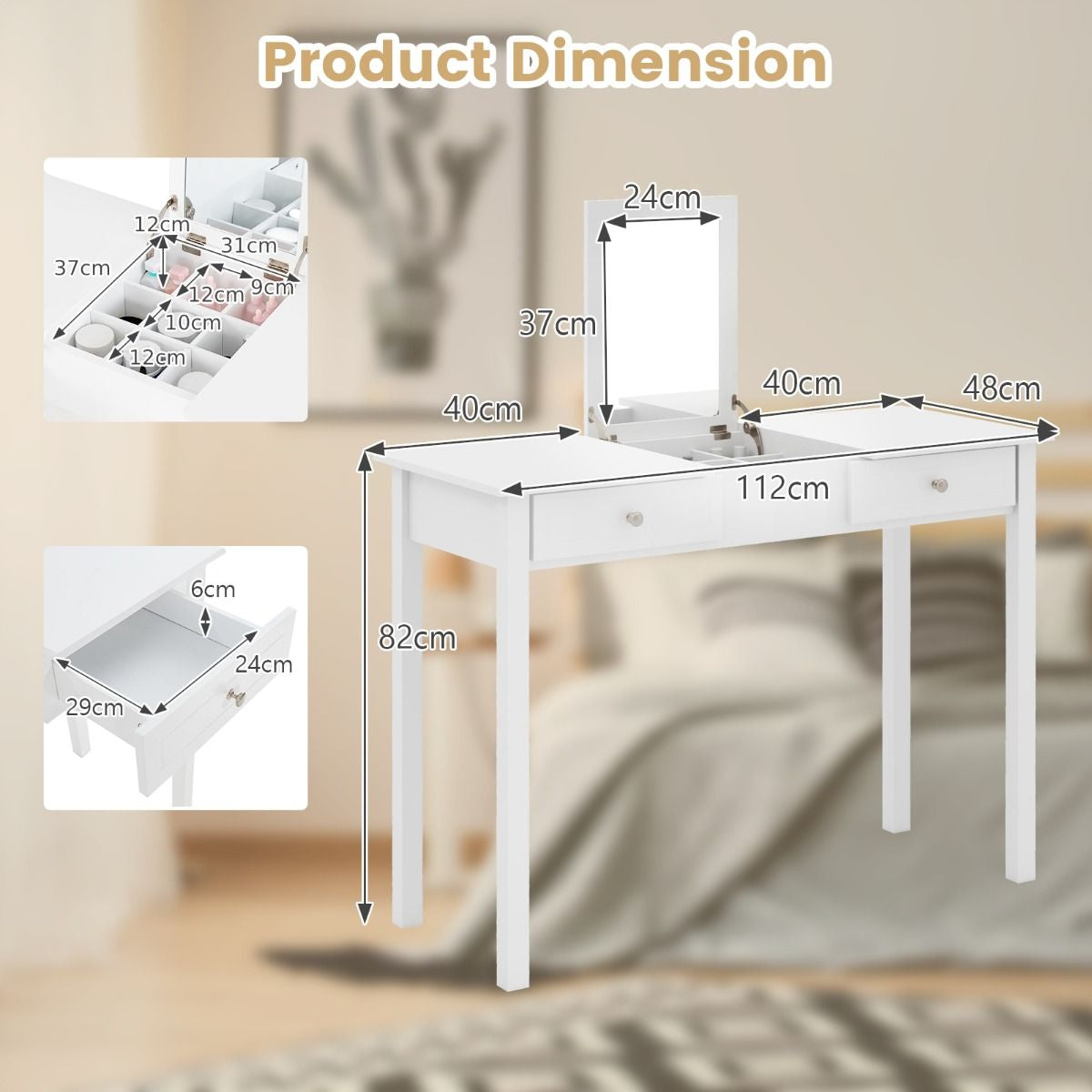 Vanity Desk with Flip Top Mirror and Drawers for Studying Working Writing