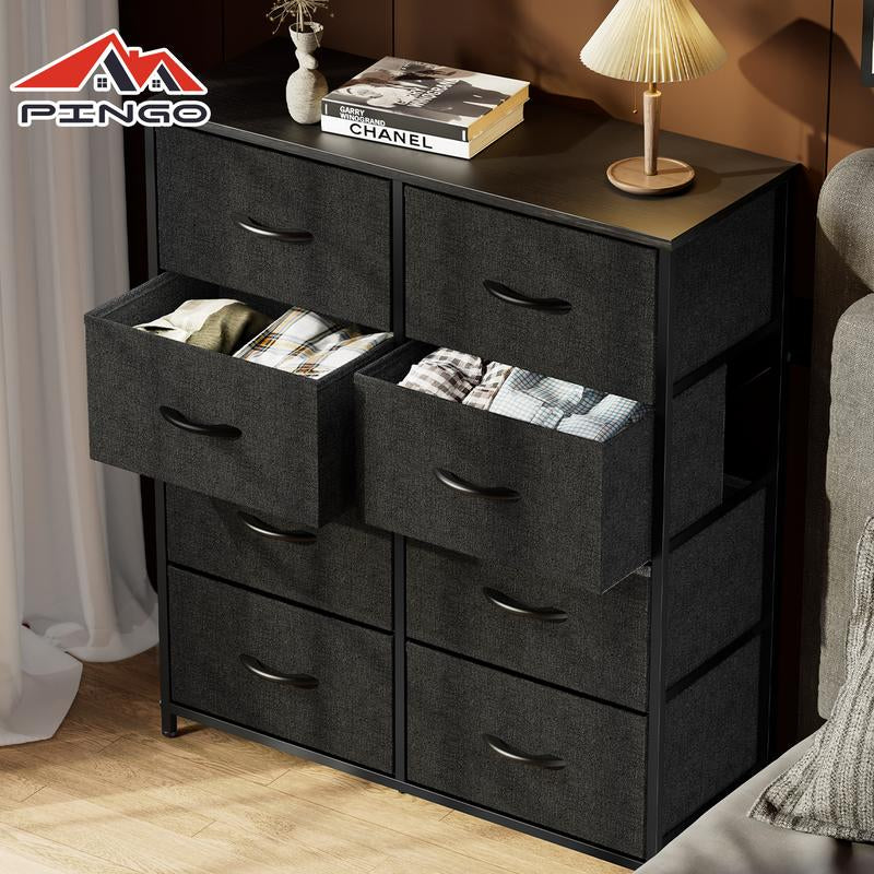 PINGO 8 Drawers Tall Dresser for Family Dresser & Chest of Drawers Fabric Dresser with Durable Steel Frame and Wood Top for Home and Dormitory