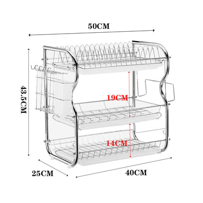 3 Tier Dish Drainer Rack with Drip Tray Kitchen Drying Rack Bowl Plate Holder UK