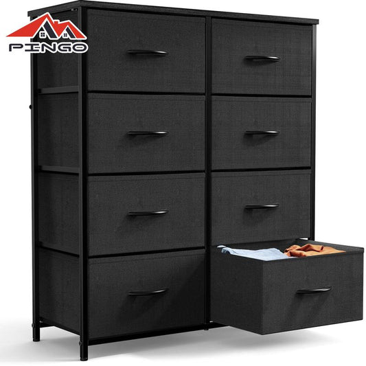 PINGO 8 Drawers Tall Dresser for Family Dresser & Chest of Drawers Fabric Dresser with Durable Steel Frame and Wood Top for Home and Dormitory