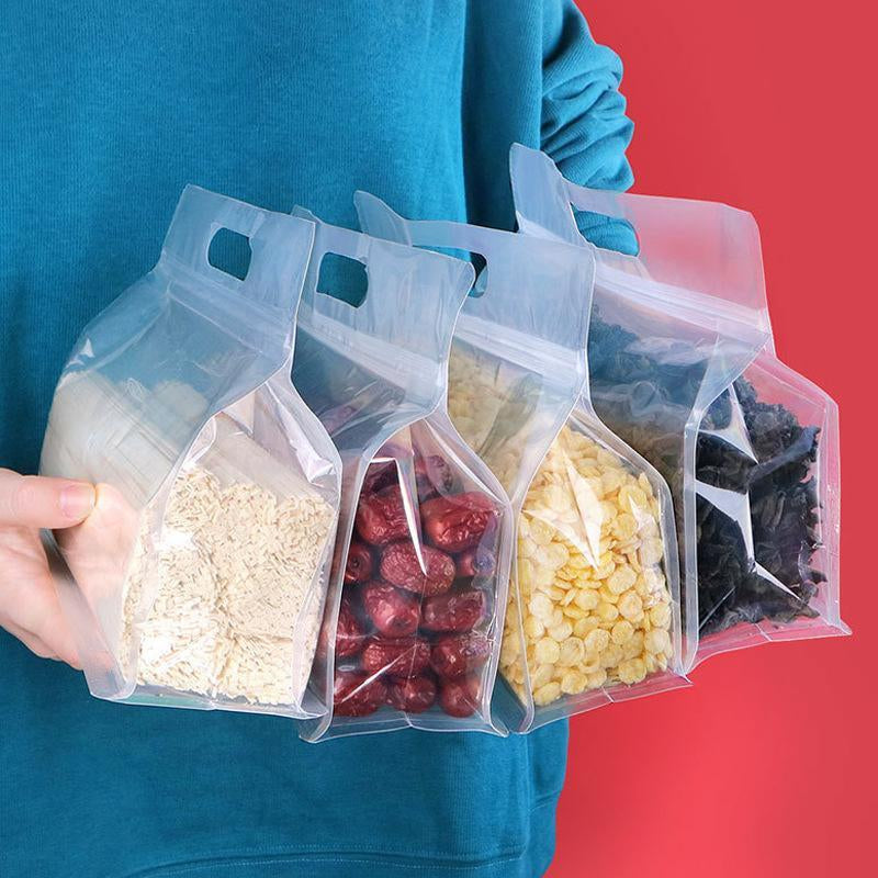 Clear Portable Food Storage Bag with Handle, 10Pcs Reusable Leakproof Food Storage Bag, Food Storage Containers, Party Favor Treat Bag, Kitchen Organizer, Kitchen Accessories & Utensils, 2024 Fall for Gift, 2024 Kitchen Gadgets