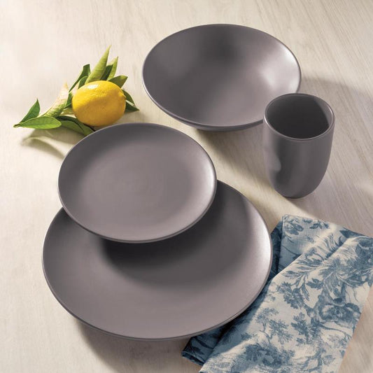 Oxford Unni Solids, Rain Cloud Stoneware 16 Piece Dinnerware, Set Service for 4