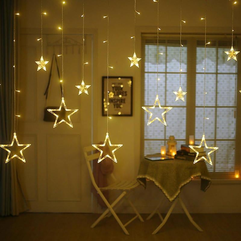 Twinkle Star 12 Stars 138 LED Curtain String Lights, Window Curtain Lights with 8 Flashing Modes Ramadan Decoration for Christmas, Wedding, Party, Home Decorations