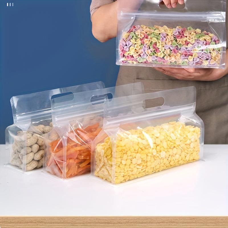 Clear Portable Food Storage Bag with Handle, 10Pcs Reusable Leakproof Food Storage Bag, Food Storage Containers, Party Favor Treat Bag, Kitchen Organizer, Kitchen Accessories & Utensils, 2024 Fall for Gift, 2024 Kitchen Gadgets