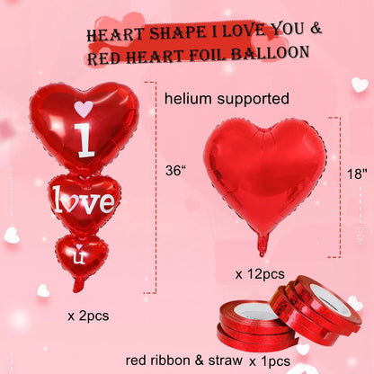 Heart-Shaped Balloons for Valentine's Day - Romantic 15-Piece Decoration Set for Anniversaries and Proposals, 33" Red Balloons