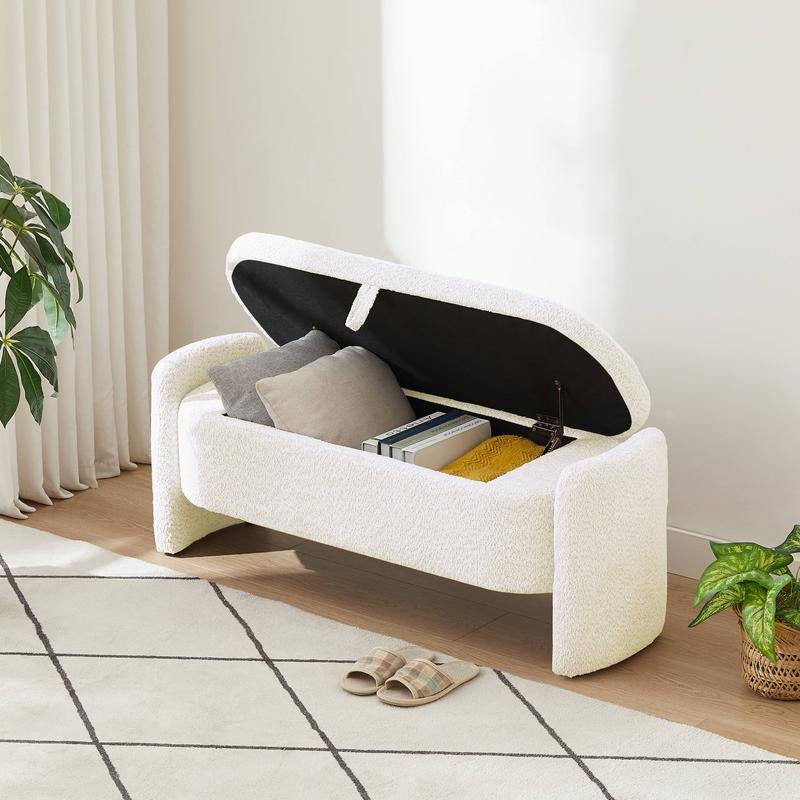 Nicbex Ottoman Oval Storage Bench with Large Storage Space for the Living Room, Entryway and Bedroom 3D Lamb Fleece Fabric Bench