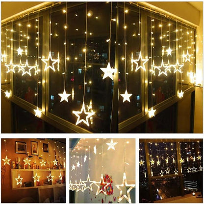 Twinkle Star 12 Stars 138 LED Curtain String Lights, Window Curtain Lights with 8 Flashing Modes Ramadan Decoration for Christmas, Wedding, Party, Home Decorations