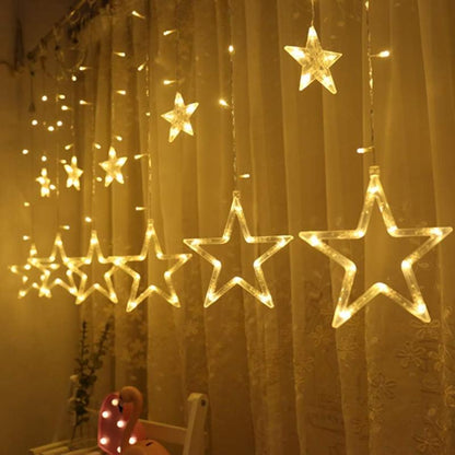 Twinkle Star 12 Stars 138 LED Curtain String Lights, Window Curtain Lights with 8 Flashing Modes Ramadan Decoration for Christmas, Wedding, Party, Home Decorations