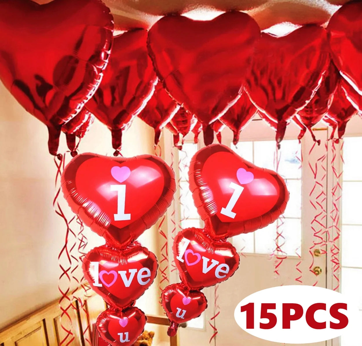 Heart-Shaped Balloons for Valentine's Day - Romantic 15-Piece Decoration Set for Anniversaries and Proposals, 33" Red Balloons