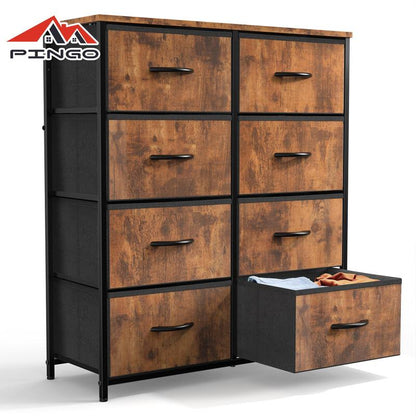 PINGO 8 Drawers Tall Dresser for Family Dresser & Chest of Drawers Fabric Dresser with Durable Steel Frame and Wood Top for Home and Dormitory