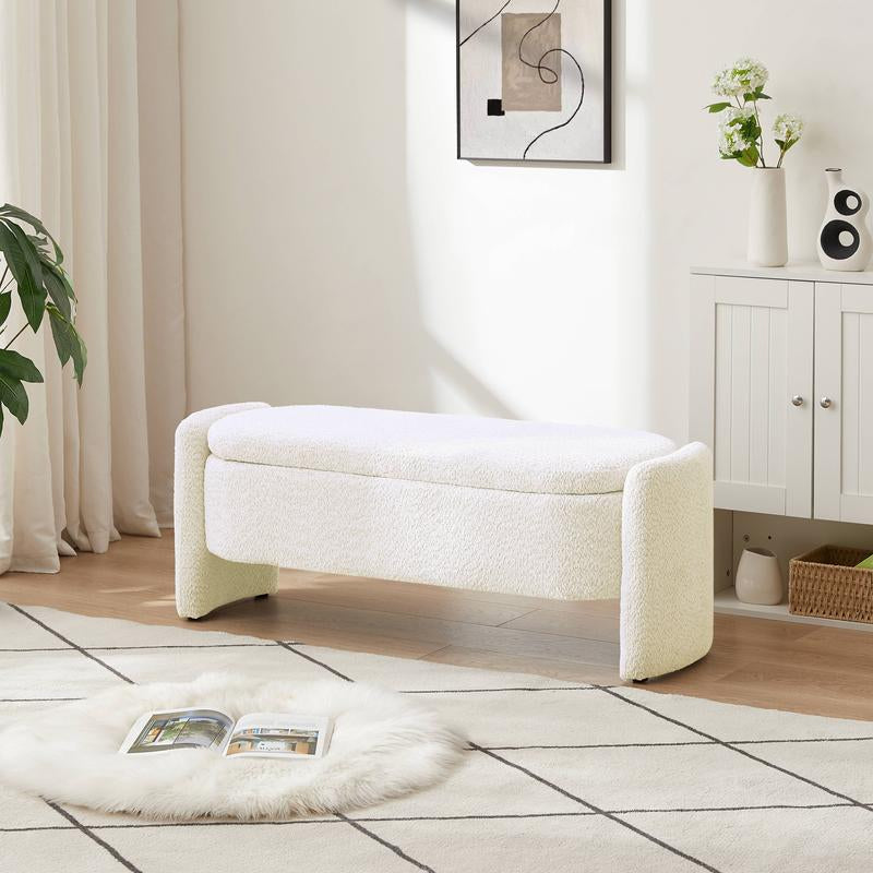 Nicbex Ottoman Oval Storage Bench with Large Storage Space for the Living Room, Entryway and Bedroom 3D Lamb Fleece Fabric Bench