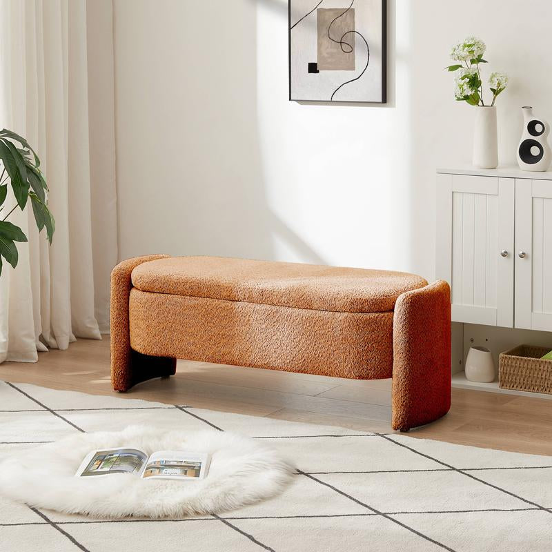 Nicbex Ottoman Oval Storage Bench with Large Storage Space for the Living Room, Entryway and Bedroom 3D Lamb Fleece Fabric Bench