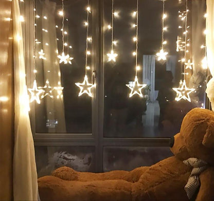 Twinkle Star 12 Stars 138 LED Curtain String Lights, Window Curtain Lights with 8 Flashing Modes Ramadan Decoration for Christmas, Wedding, Party, Home Decorations