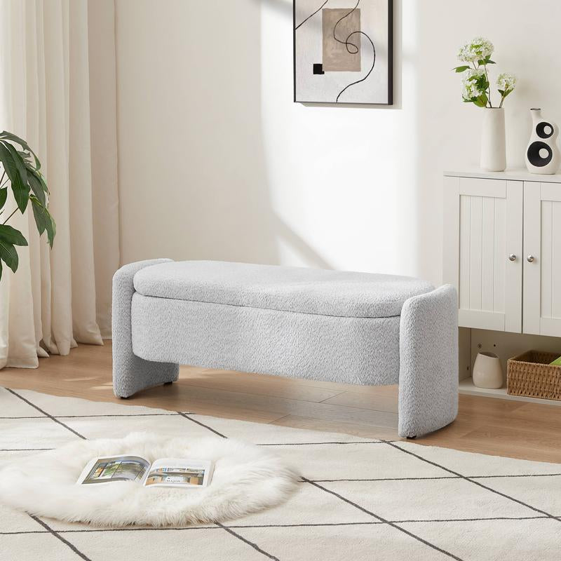 Nicbex Ottoman Oval Storage Bench with Large Storage Space for the Living Room, Entryway and Bedroom 3D Lamb Fleece Fabric Bench