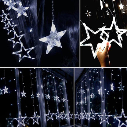 Twinkle Star 12 Stars 138 LED Curtain String Lights, Window Curtain Lights with 8 Flashing Modes Ramadan Decoration for Christmas, Wedding, Party, Home Decorations