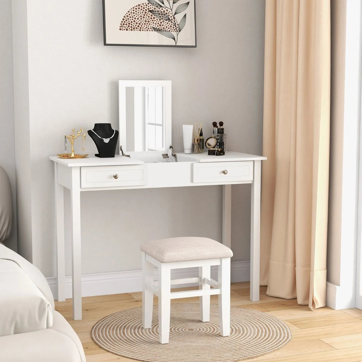 Vanity Desk with Flip Top Mirror and Drawers for Studying Working Writing