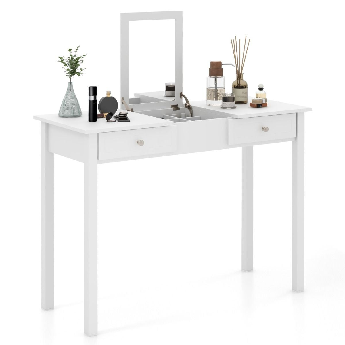 Vanity Desk with Flip Top Mirror and Drawers for Studying Working Writing