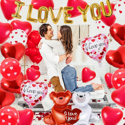 55 Pack Valentine'S Day Balloons with 1000 Pcs Silk Rose Petals - I LOVE YOU Bal