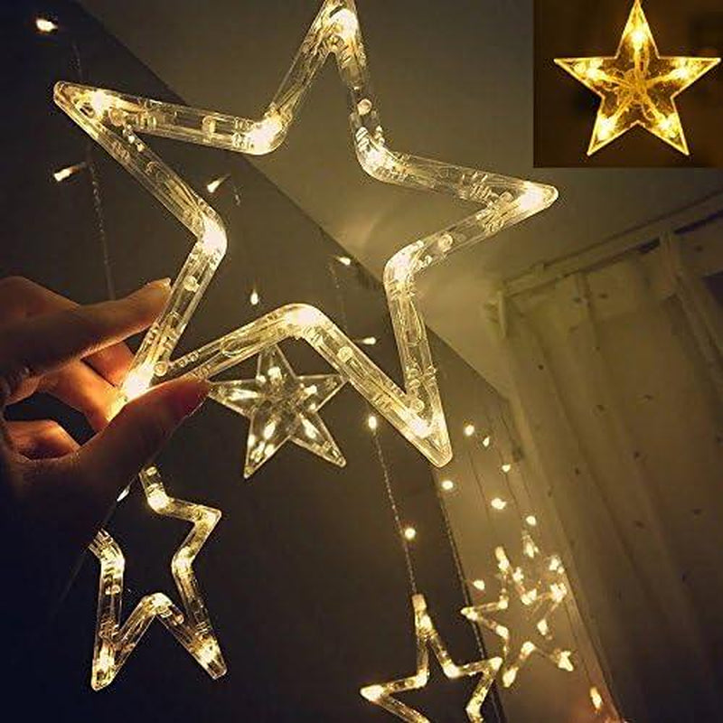 Twinkle Star 12 Stars 138 LED Curtain String Lights, Window Curtain Lights with 8 Flashing Modes Ramadan Decoration for Christmas, Wedding, Party, Home Decorations