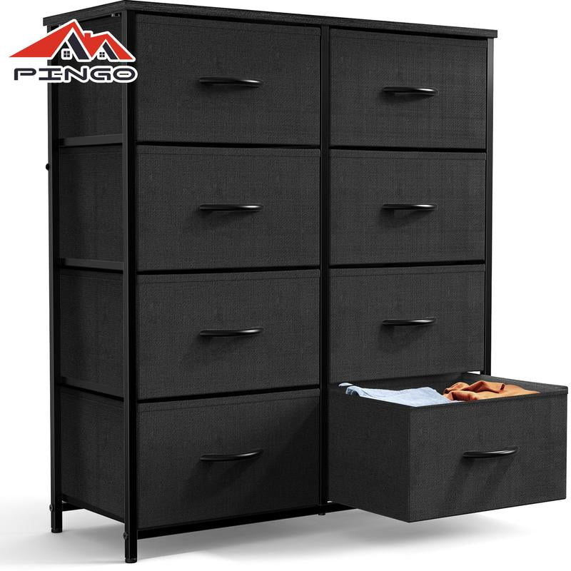 PINGO 8 Drawers Tall Dresser for Family Dresser & Chest of Drawers Fabric Dresser with Durable Steel Frame and Wood Top for Home and Dormitory