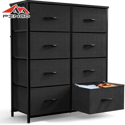 PINGO 8 Drawers Tall Dresser for Family Dresser & Chest of Drawers Fabric Dresser with Durable Steel Frame and Wood Top for Home and Dormitory