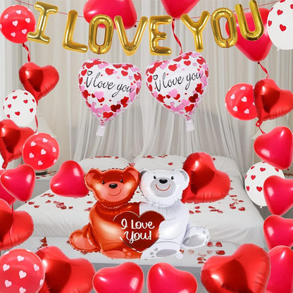 55 Pack Valentine'S Day Balloons with 1000 Pcs Silk Rose Petals - I LOVE YOU Bal