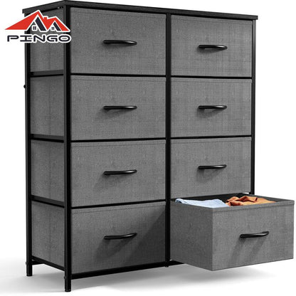 PINGO 8 Drawers Tall Dresser for Family Dresser & Chest of Drawers Fabric Dresser with Durable Steel Frame and Wood Top for Home and Dormitory