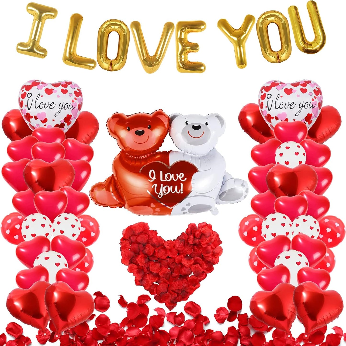 55 Pack Valentine'S Day Balloons with 1000 Pcs Silk Rose Petals - I LOVE YOU Bal