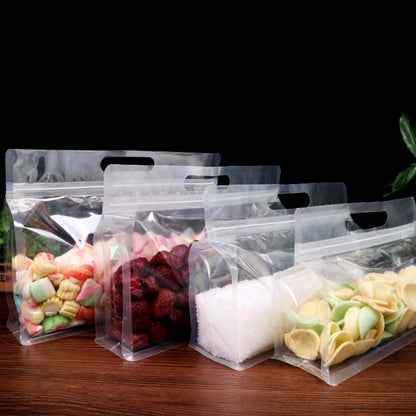 Clear Portable Food Storage Bag with Handle, 10Pcs Reusable Leakproof Food Storage Bag, Food Storage Containers, Party Favor Treat Bag, Kitchen Organizer, Kitchen Accessories & Utensils, 2024 Fall for Gift, 2024 Kitchen Gadgets